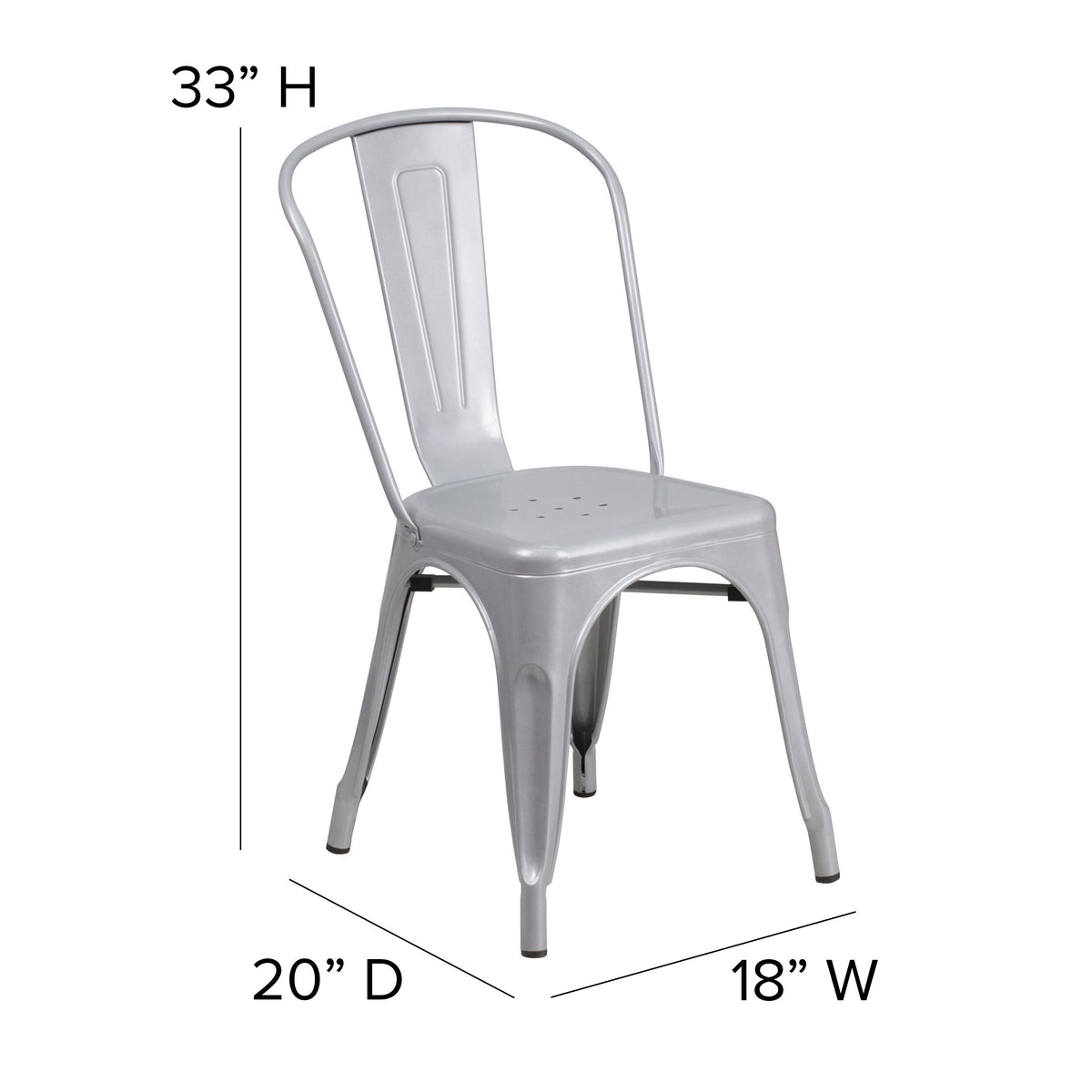 Silver |#| Silver Metal Indoor-Outdoor Stackable Chair - Restaurant Chair - Bistro Chair