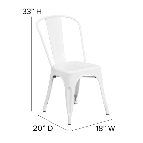 White |#| White Metal Indoor-Outdoor Stackable Chair - Restaurant Chair - Bistro Chair