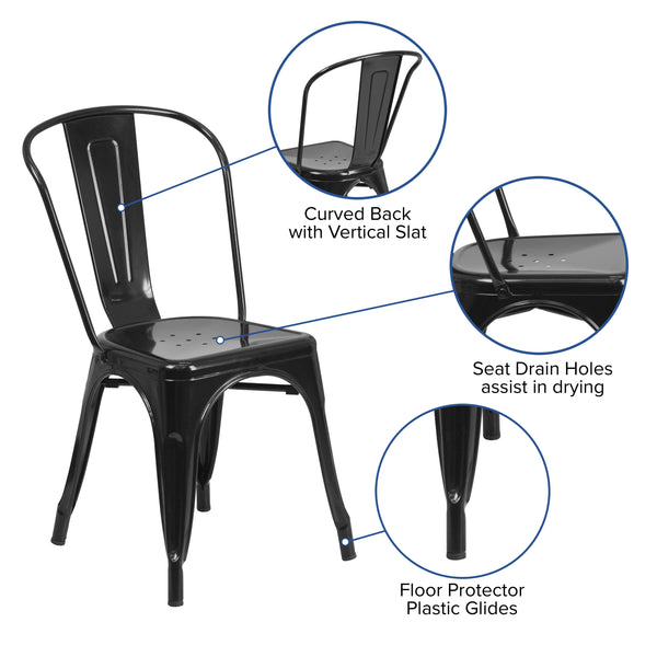 Black |#| Black Metal Indoor-Outdoor Stackable Chair - Restaurant Chair - Bistro Chair