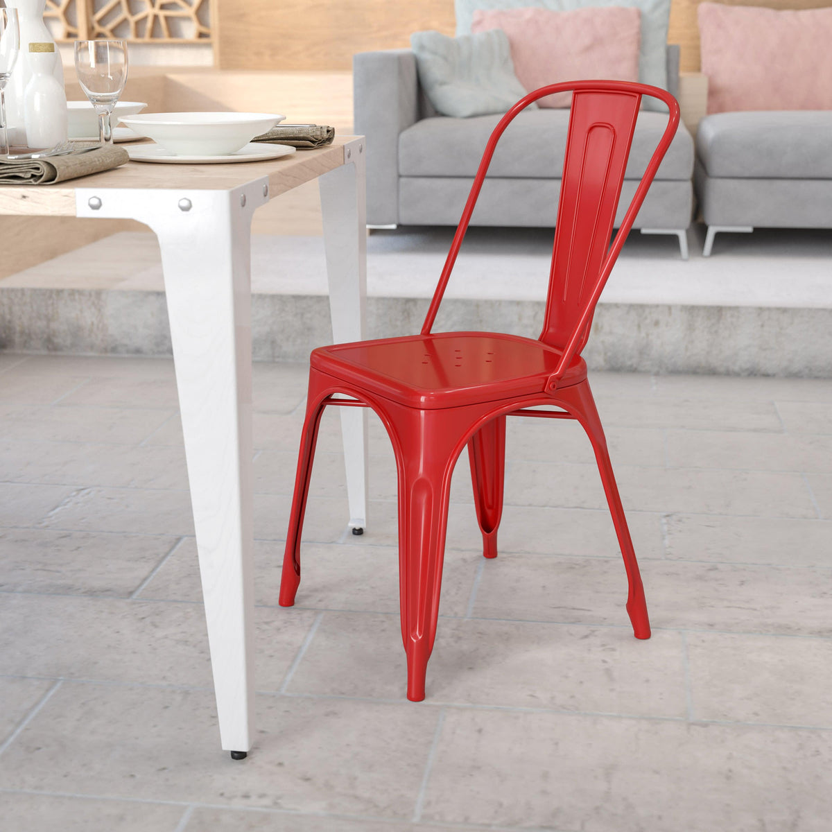 Red |#| Red Metal Indoor-Outdoor Stackable Chair - Restaurant Chair - Bistro Chair