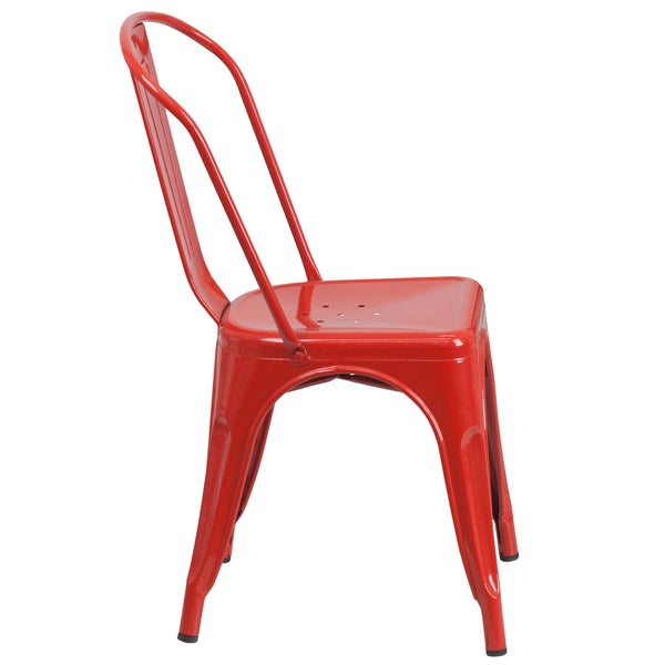 Red |#| Red Metal Indoor-Outdoor Stackable Chair - Restaurant Chair - Bistro Chair