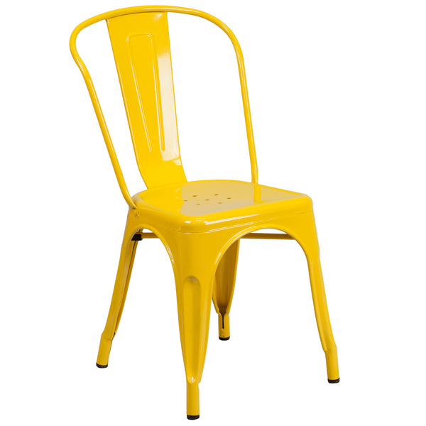 Yellow |#| Yellow Metal Indoor-Outdoor Stackable Chair - Restaurant Chair - Bistro Chair