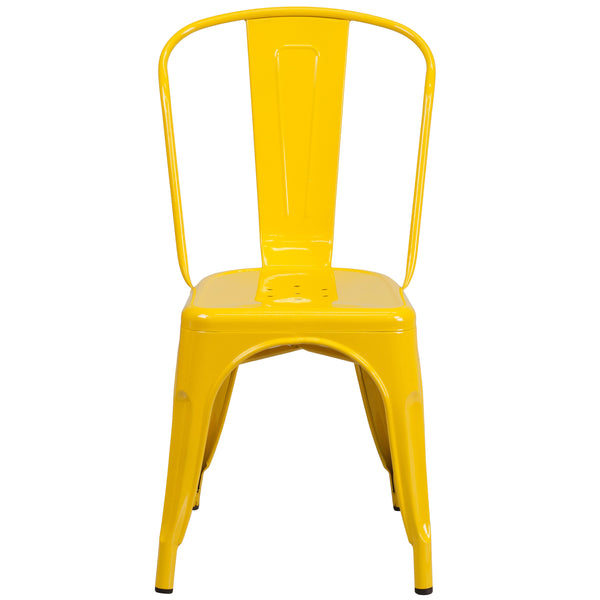 Yellow |#| Yellow Metal Indoor-Outdoor Stackable Chair - Restaurant Chair - Bistro Chair