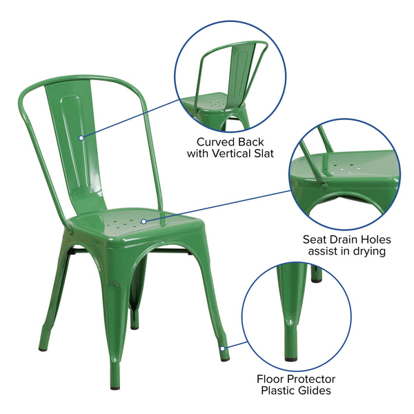 Green |#| Green Metal Indoor-Outdoor Stackable Chair - Restaurant Chair - Bistro Chair