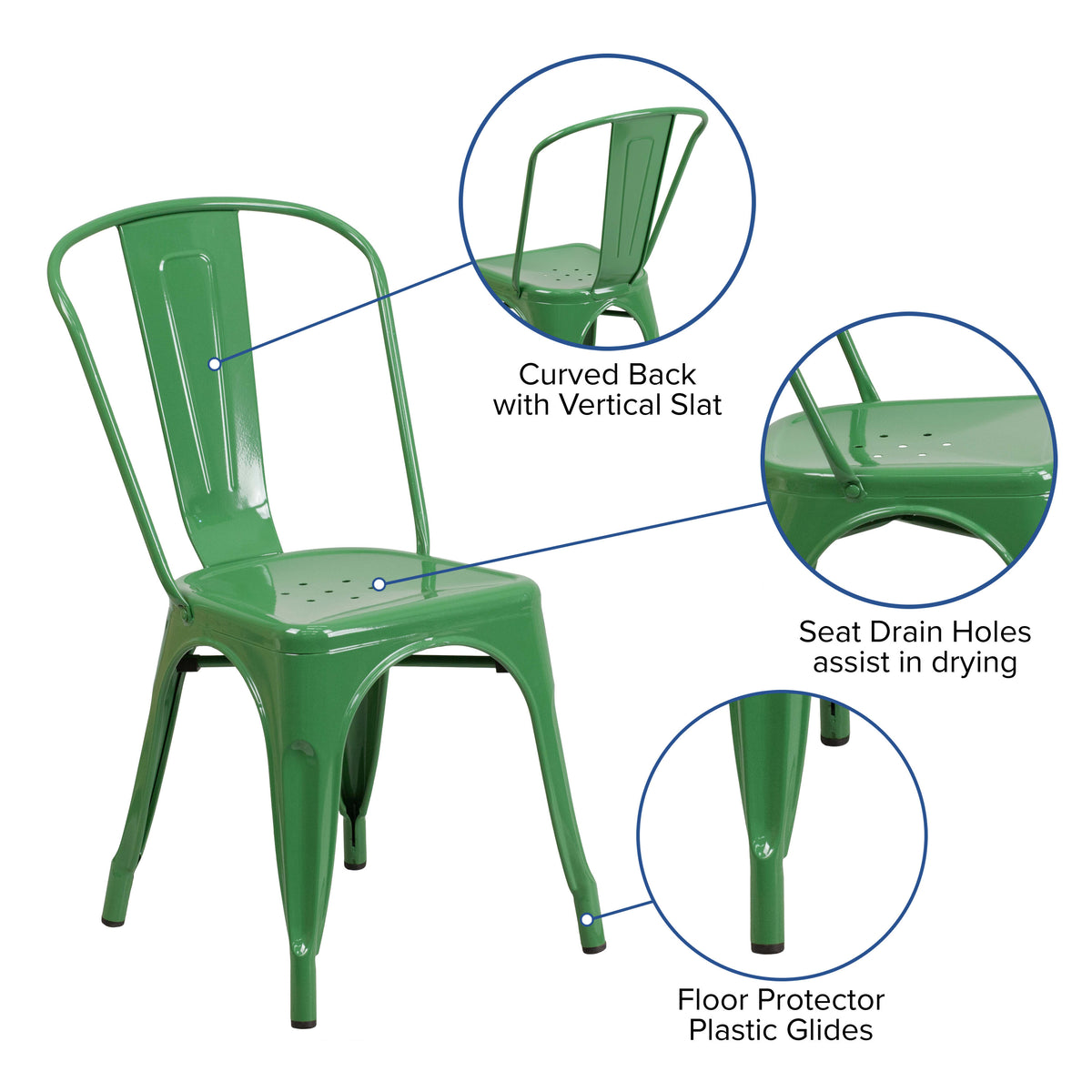 Green |#| Green Metal Indoor-Outdoor Stackable Chair - Restaurant Chair - Bistro Chair