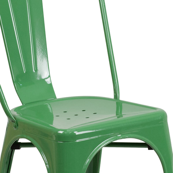 Green |#| Green Metal Indoor-Outdoor Stackable Chair - Restaurant Chair - Bistro Chair