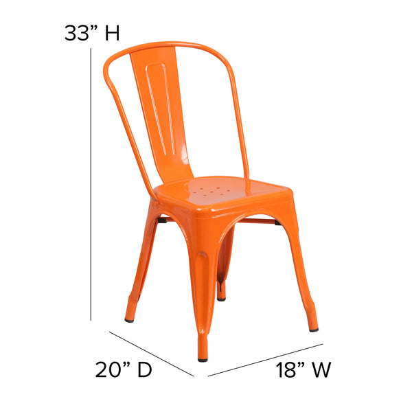 Orange |#| Orange Metal Indoor-Outdoor Stackable Chair - Restaurant Chair - Bistro Chair