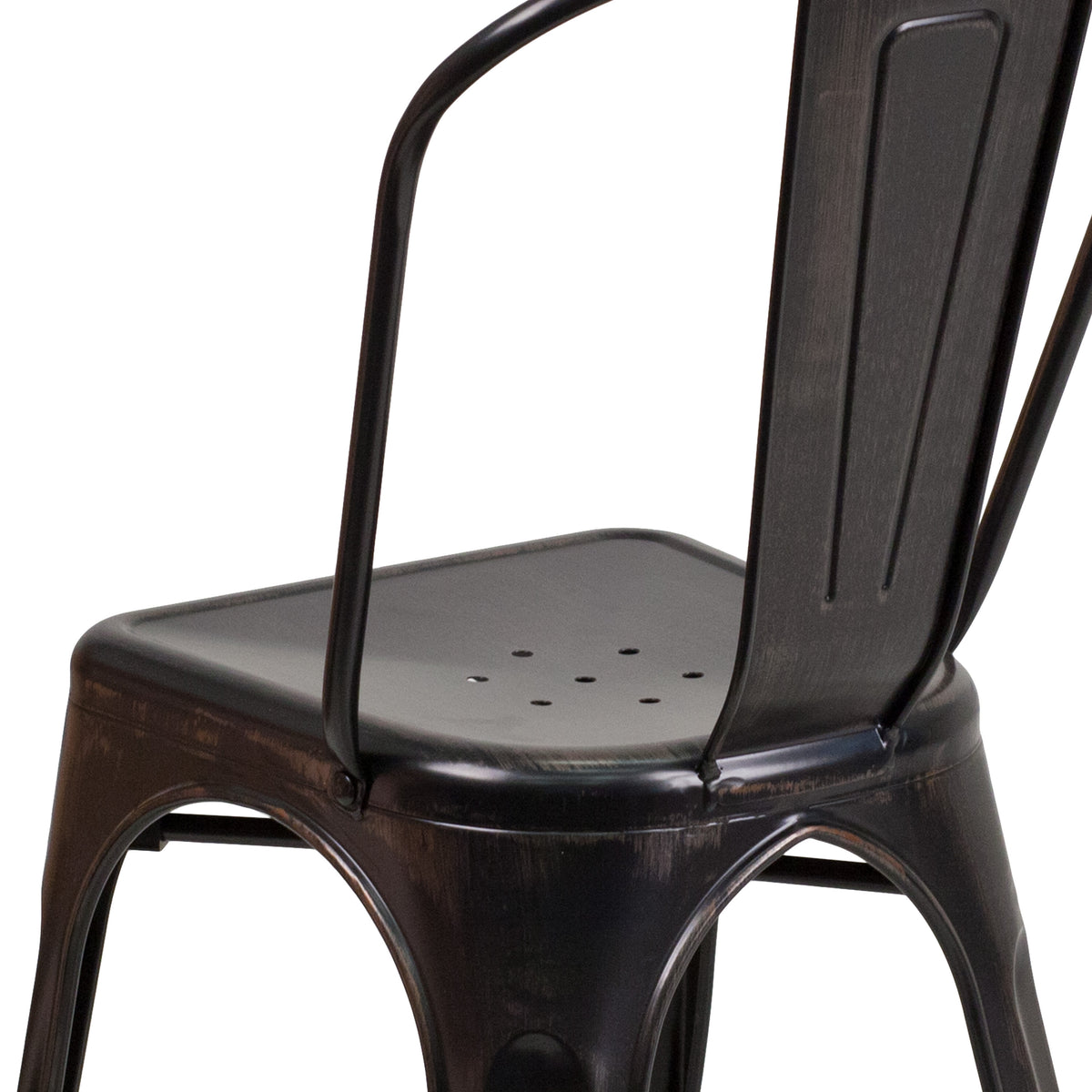 Black-Antique Gold |#| Black-Antique Gold Metal Indoor-Outdoor Stackable Chair - Restaurant Chair