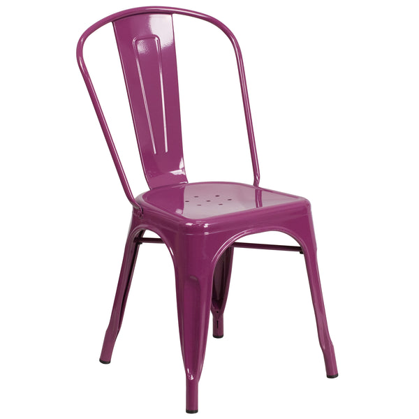 Purple |#| Purple Metal Indoor-Outdoor Stackable Chair - Kitchen Furniture - Café Chair