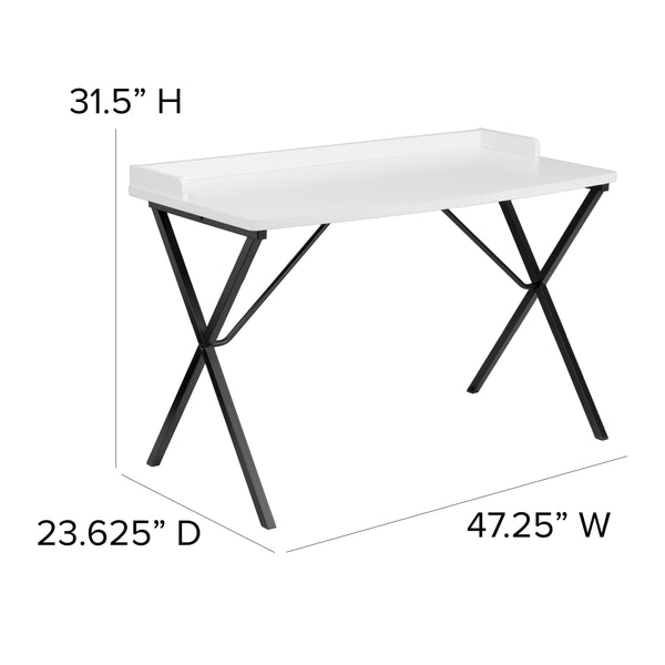 White |#| White Computer Desk w/ Raised Back Border - Home Office Furniture - Writing Desk