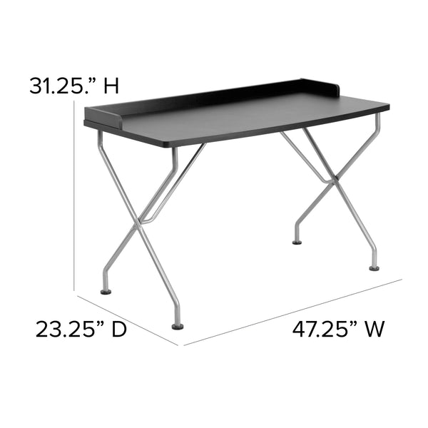 Black |#| Black Computer Desk with Raised Border and Silver Metal Frame - Home Office