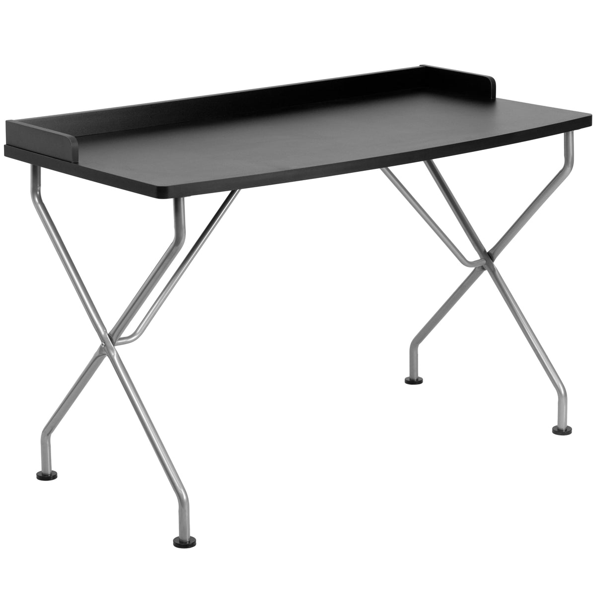 Black |#| Black Computer Desk with Raised Border and Silver Metal Frame - Home Office