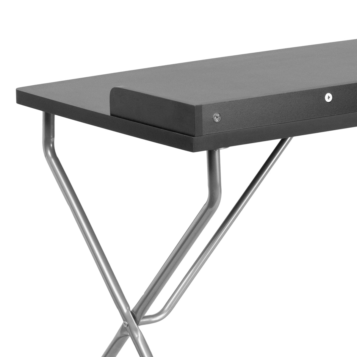 Black |#| Black Computer Desk with Raised Border and Silver Metal Frame - Home Office