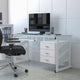 White Computer Desk with Frosted Glass Top and Three Drawer Pedestal