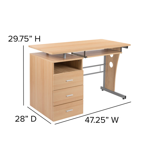 Maple |#| Maple Desk with Three Drawer Single Pedestal and Pull-Out Keyboard Tray