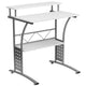 White |#| White Computer Desk with Perforated Side Paneling and Raised Monitor Shelf