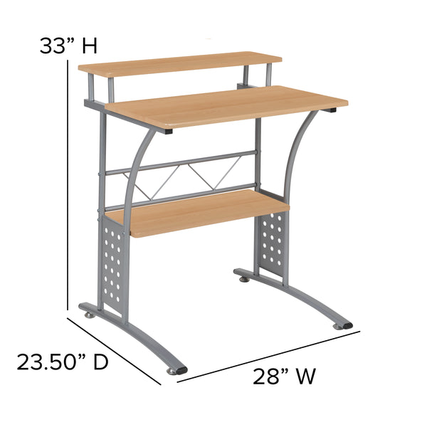 Maple |#| Maple Computer Desk with Top and Lower Storage Shelves