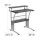 Black |#| Black Computer Desk with Perforated Side Paneling and Raised Monitor Shelf