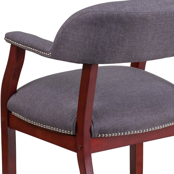 Gray Fabric |#| Gray Fabric Luxurious Conference Chair with Accent Nail Trim - Library Chair