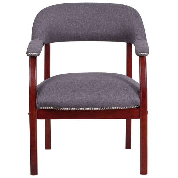 Gray Fabric |#| Gray Fabric Luxurious Conference Chair with Accent Nail Trim - Library Chair