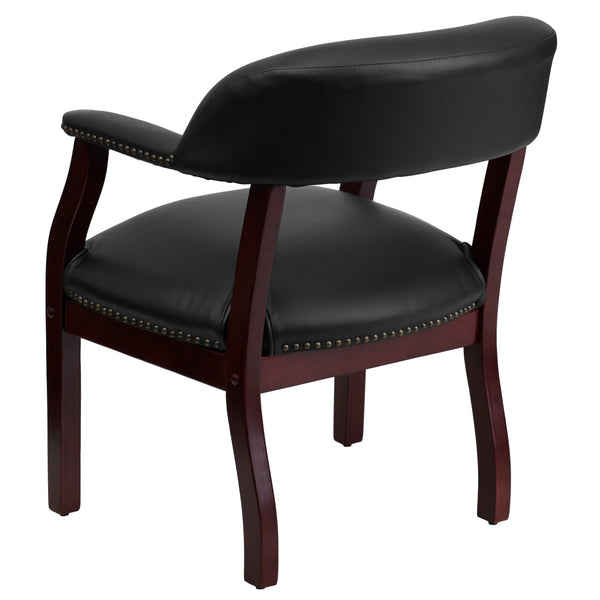 Black Vinyl |#| Black Vinyl Luxurious Conference Chair with Accent Nail Trim - Library Chair