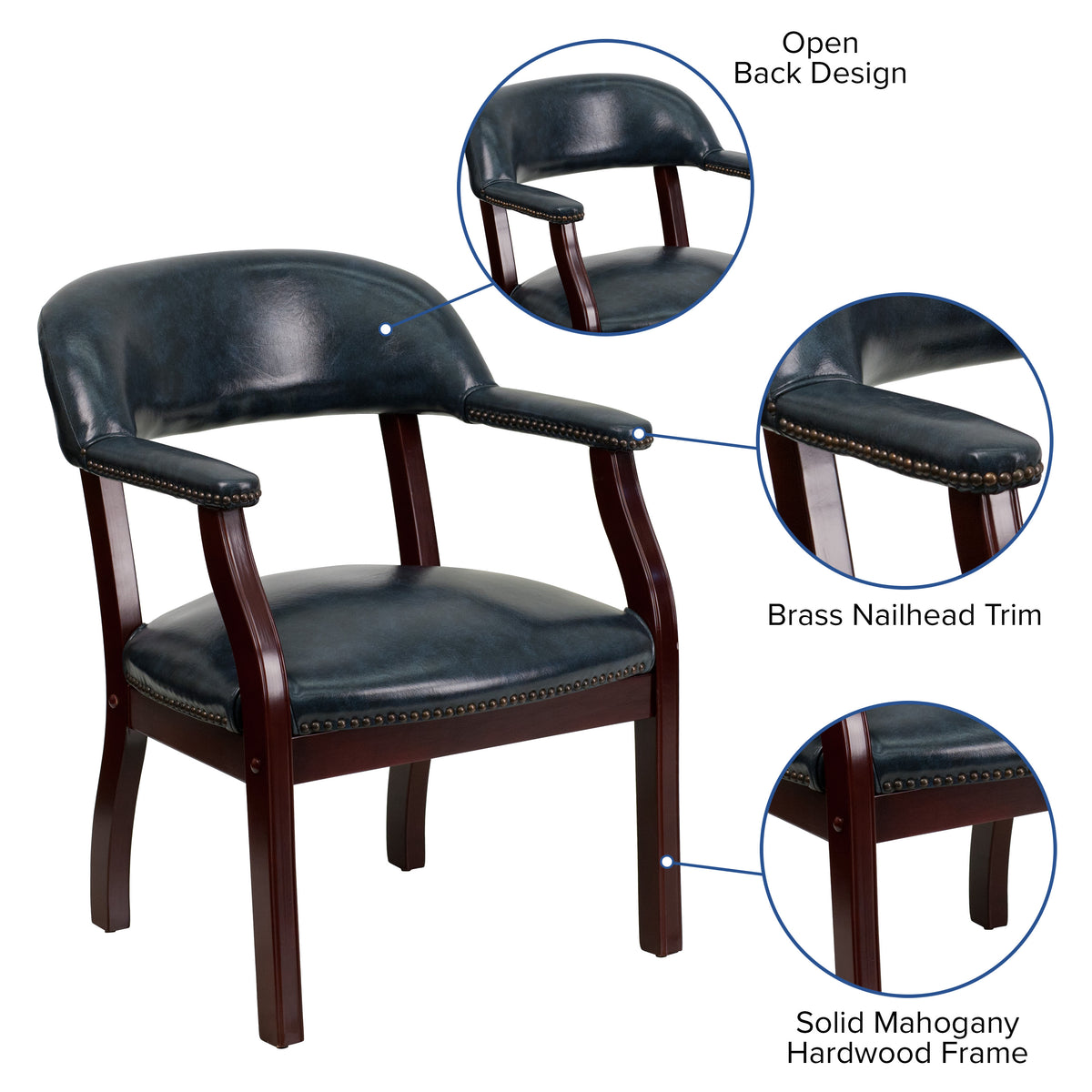 Navy Vinyl |#| Navy Vinyl Luxurious Conference Chair with Accent Nail Trim - Library Chair