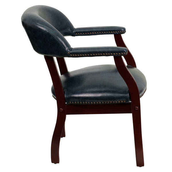 Navy Vinyl |#| Navy Vinyl Luxurious Conference Chair with Accent Nail Trim - Library Chair