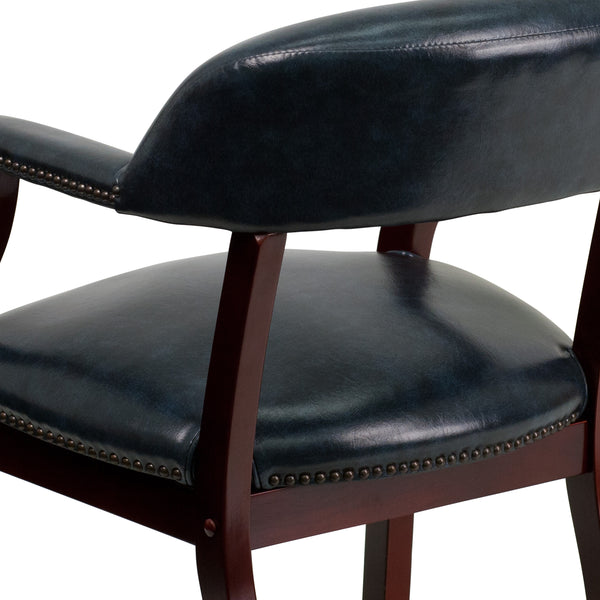 Navy Vinyl |#| Navy Vinyl Luxurious Conference Chair with Accent Nail Trim - Library Chair