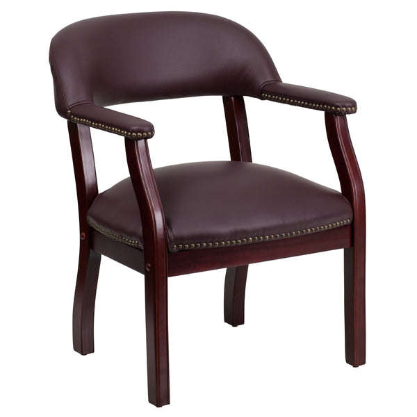 Burgundy LeatherSoft |#| Burgundy LeatherSoft Conference Chair with Accent Nail Trim - Library Chair