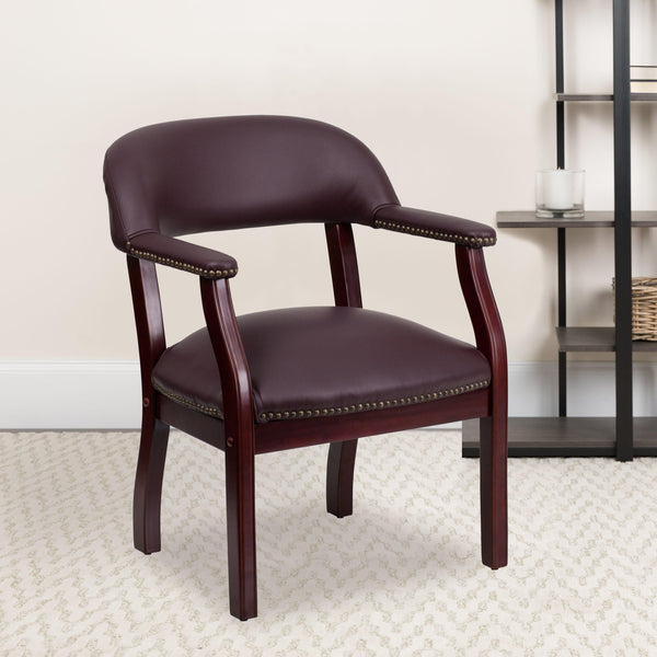 Burgundy LeatherSoft |#| Burgundy LeatherSoft Conference Chair with Accent Nail Trim - Library Chair