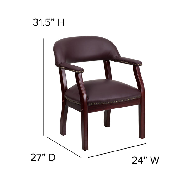 Burgundy LeatherSoft |#| Burgundy LeatherSoft Conference Chair with Accent Nail Trim - Library Chair