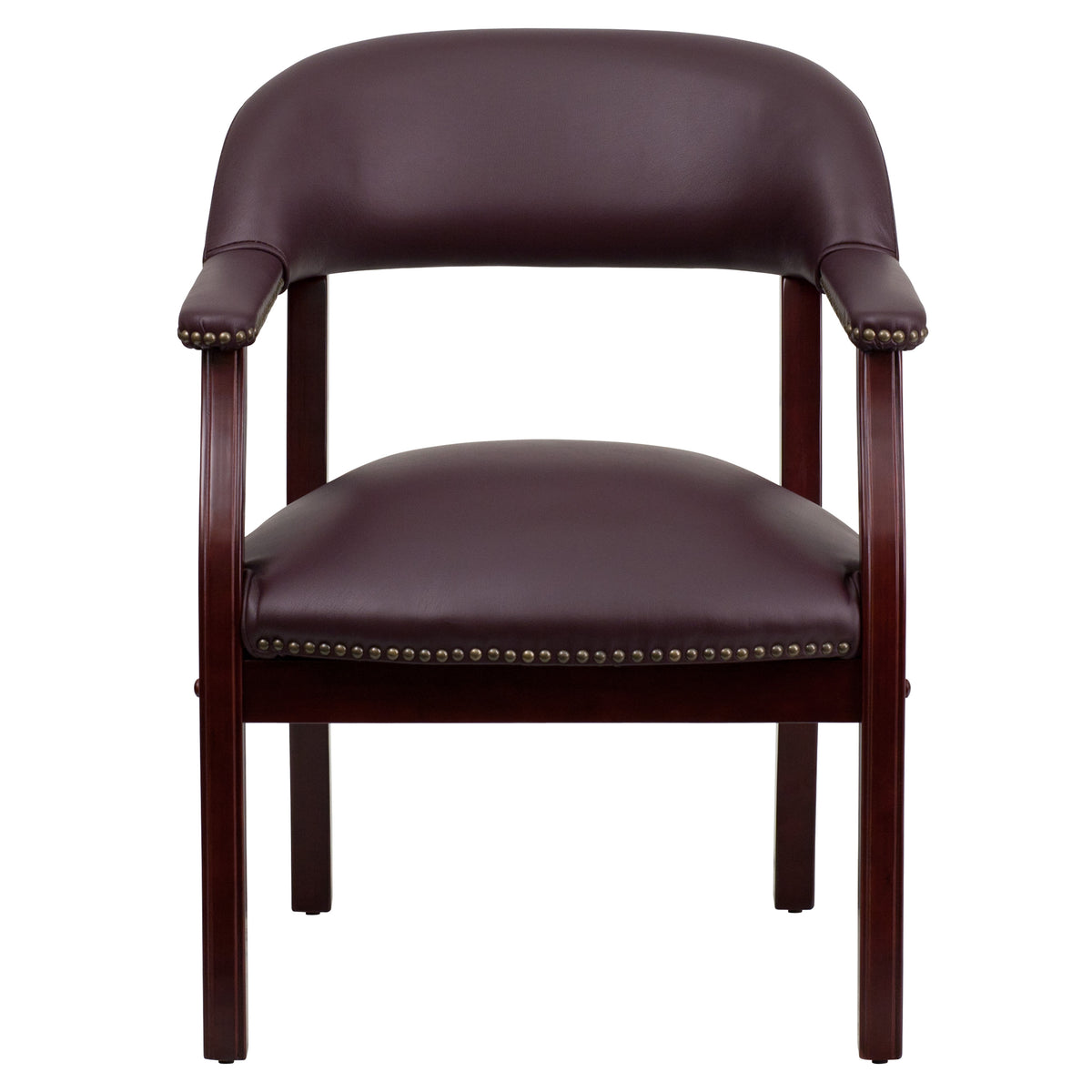 Burgundy LeatherSoft |#| Burgundy LeatherSoft Conference Chair with Accent Nail Trim - Library Chair