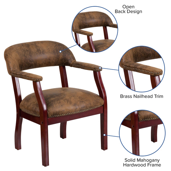 Bomber Jacket Brown Microfiber |#| Bomber Jacket Brown Luxurious Conference Chair w/ Accent Nail Trim - Side Chair