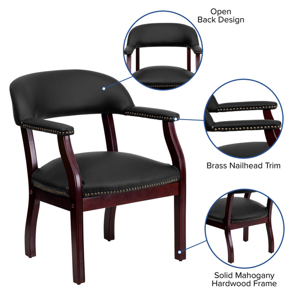 Black LeatherSoft |#| Black LeatherSoft Conference Chair with Accent Nail Trim - Library Chair