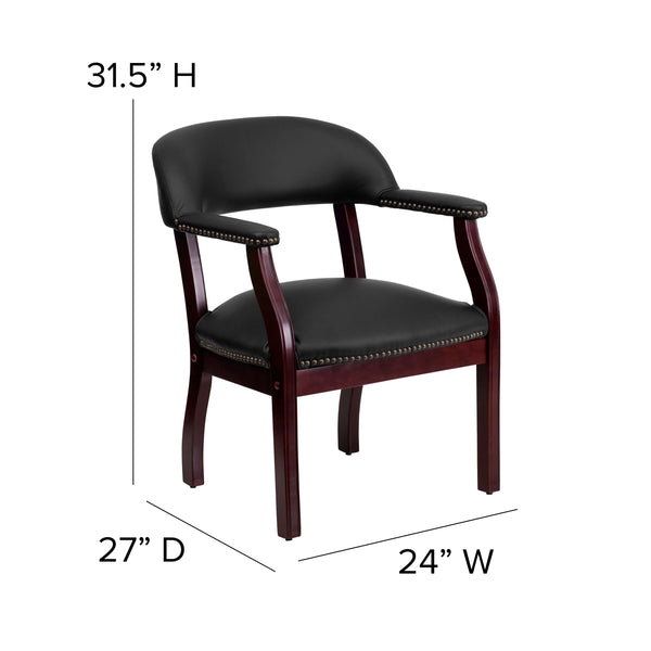 Black LeatherSoft |#| Black LeatherSoft Conference Chair with Accent Nail Trim - Library Chair