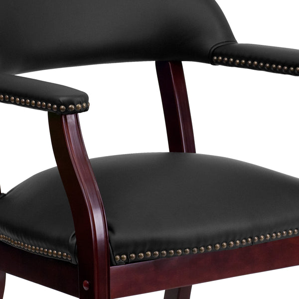 Black LeatherSoft |#| Black LeatherSoft Conference Chair with Accent Nail Trim - Library Chair