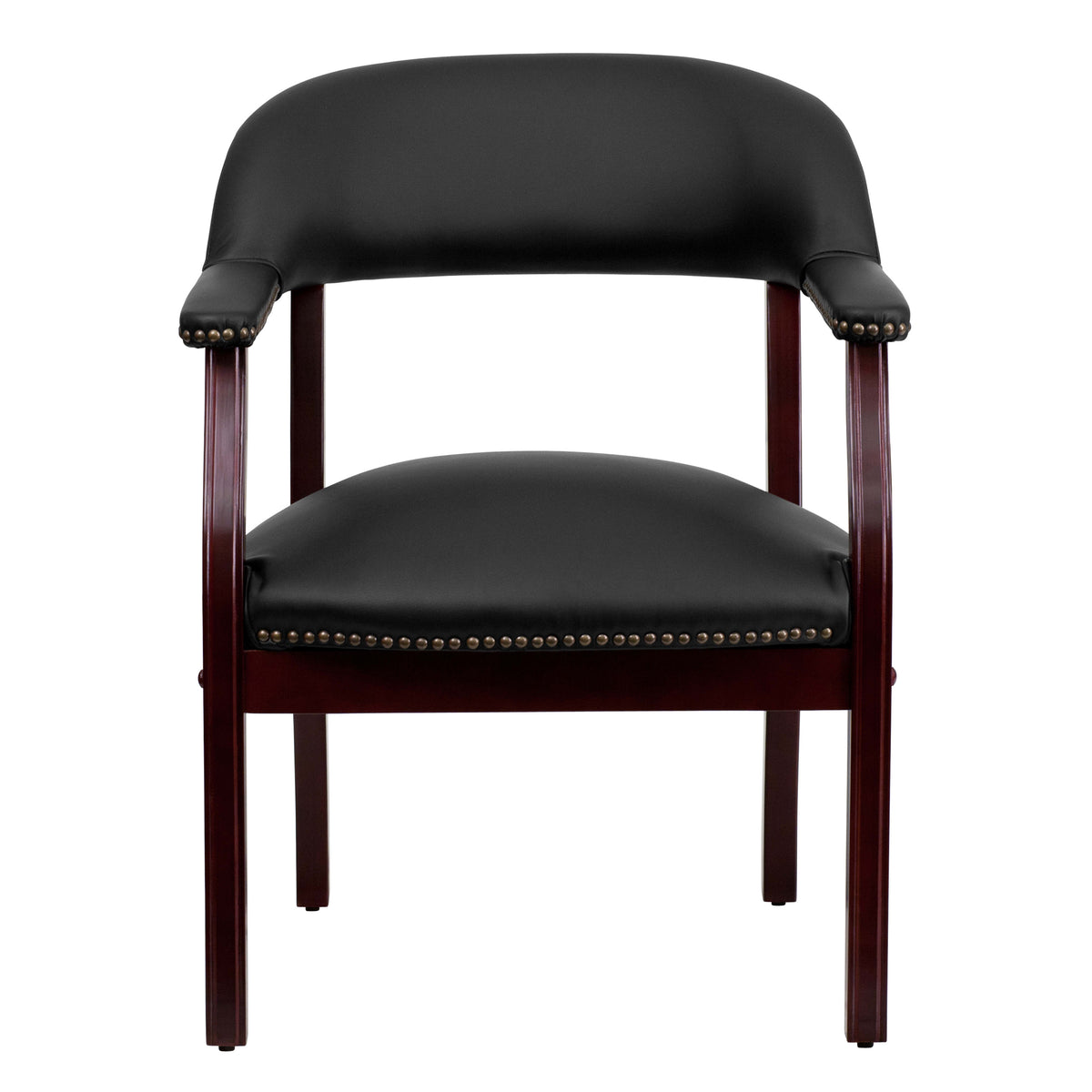 Black LeatherSoft |#| Black LeatherSoft Conference Chair with Accent Nail Trim - Library Chair