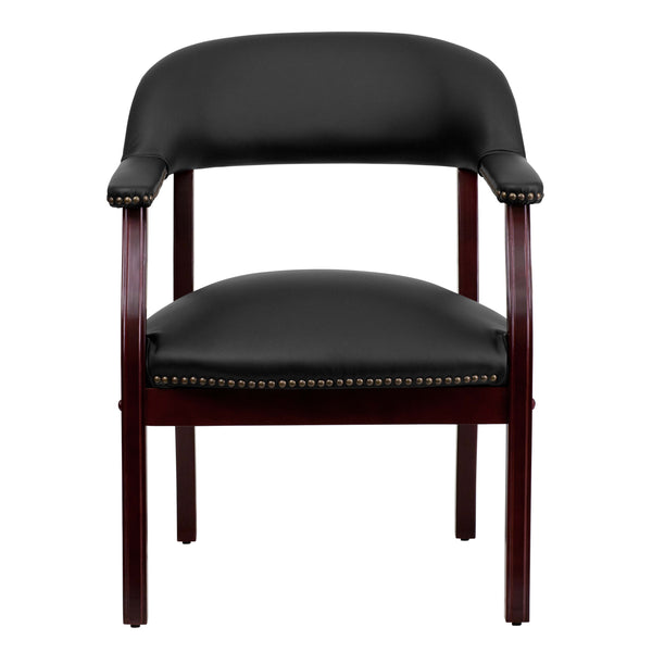 Black LeatherSoft |#| Black LeatherSoft Conference Chair with Accent Nail Trim - Library Chair