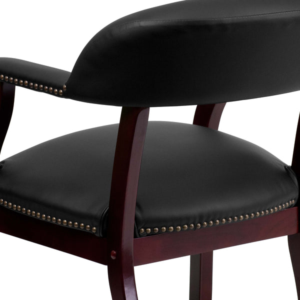 Black LeatherSoft |#| Black LeatherSoft Conference Chair with Accent Nail Trim - Library Chair