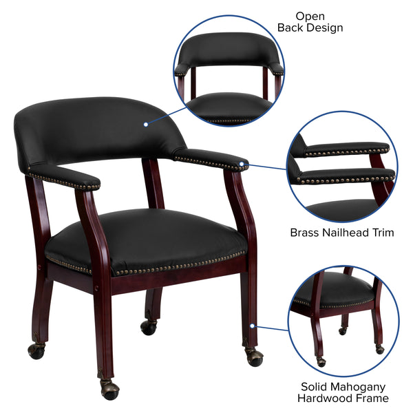 Black LeatherSoft |#| Black LeatherSoft Conference Chair w/Accent Nail Trim &Casters - Side Chair