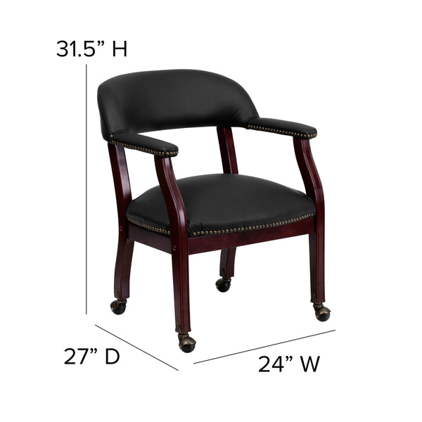 Black LeatherSoft |#| Black LeatherSoft Conference Chair w/Accent Nail Trim &Casters - Side Chair