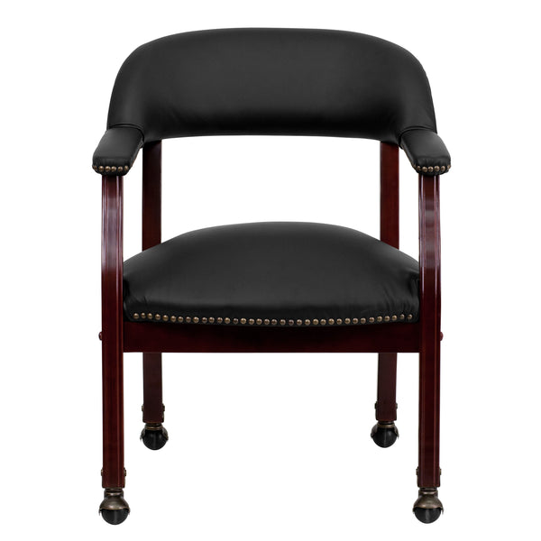 Black LeatherSoft |#| Black LeatherSoft Conference Chair w/Accent Nail Trim &Casters - Side Chair