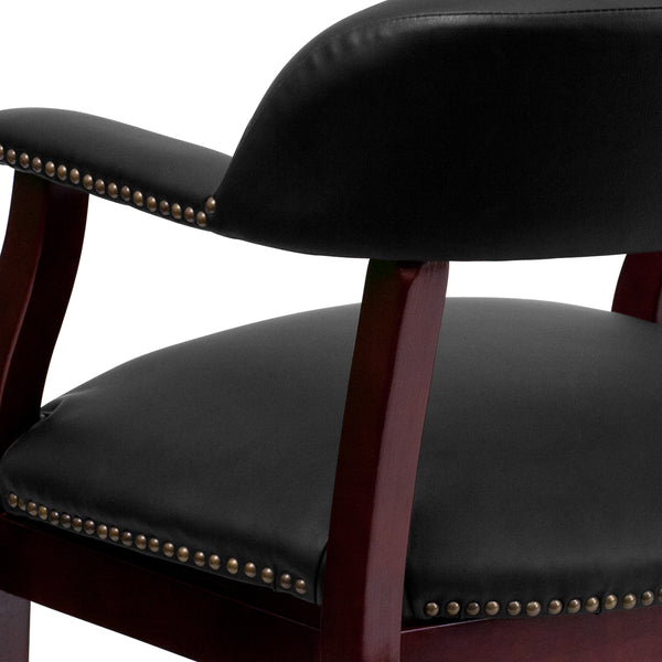 Black LeatherSoft |#| Black LeatherSoft Conference Chair w/Accent Nail Trim &Casters - Side Chair