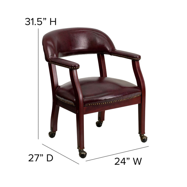 Oxblood Vinyl |#| Oxblood Vinyl Luxurious Conference Chair with Accent Nail Trim and Casters