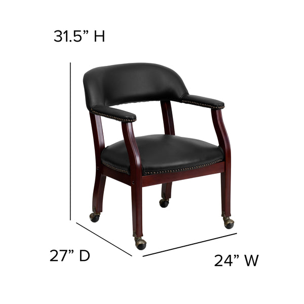 Black Vinyl |#| Black Vinyl Luxurious Conference Chair with Accent Nail Trim and Casters