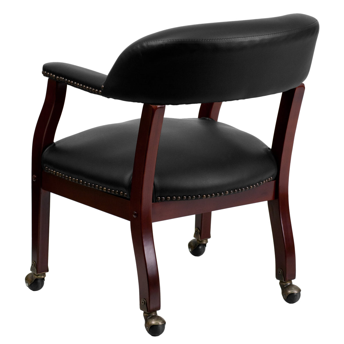 Black Vinyl |#| Black Vinyl Luxurious Conference Chair with Accent Nail Trim and Casters