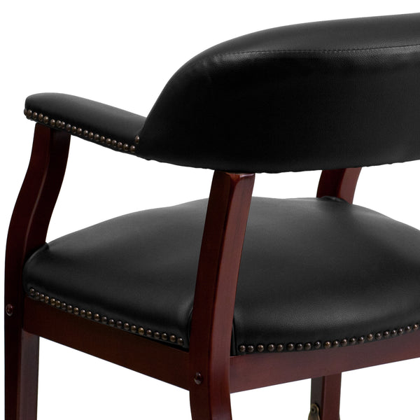 Black Vinyl |#| Black Vinyl Luxurious Conference Chair with Accent Nail Trim and Casters