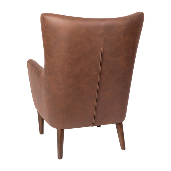 Dark Brown |#| Commercial Wingback Accent Chair with Wooden Legs in Dark Brown Faux Leather