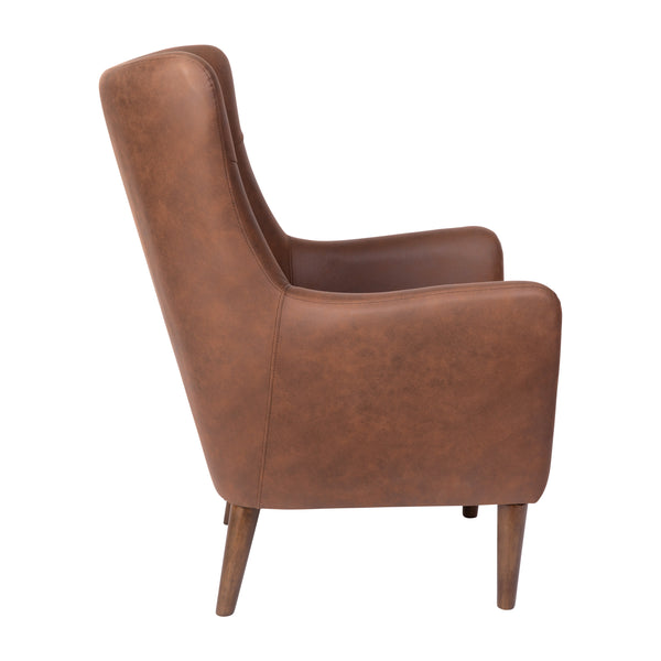 Dark Brown |#| Commercial Wingback Accent Chair with Wooden Legs in Dark Brown Faux Leather