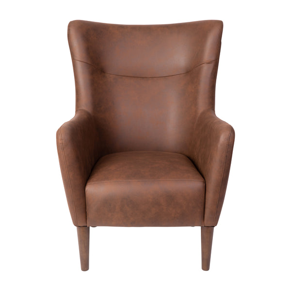 Dark Brown |#| Commercial Wingback Accent Chair with Wooden Legs in Dark Brown Faux Leather